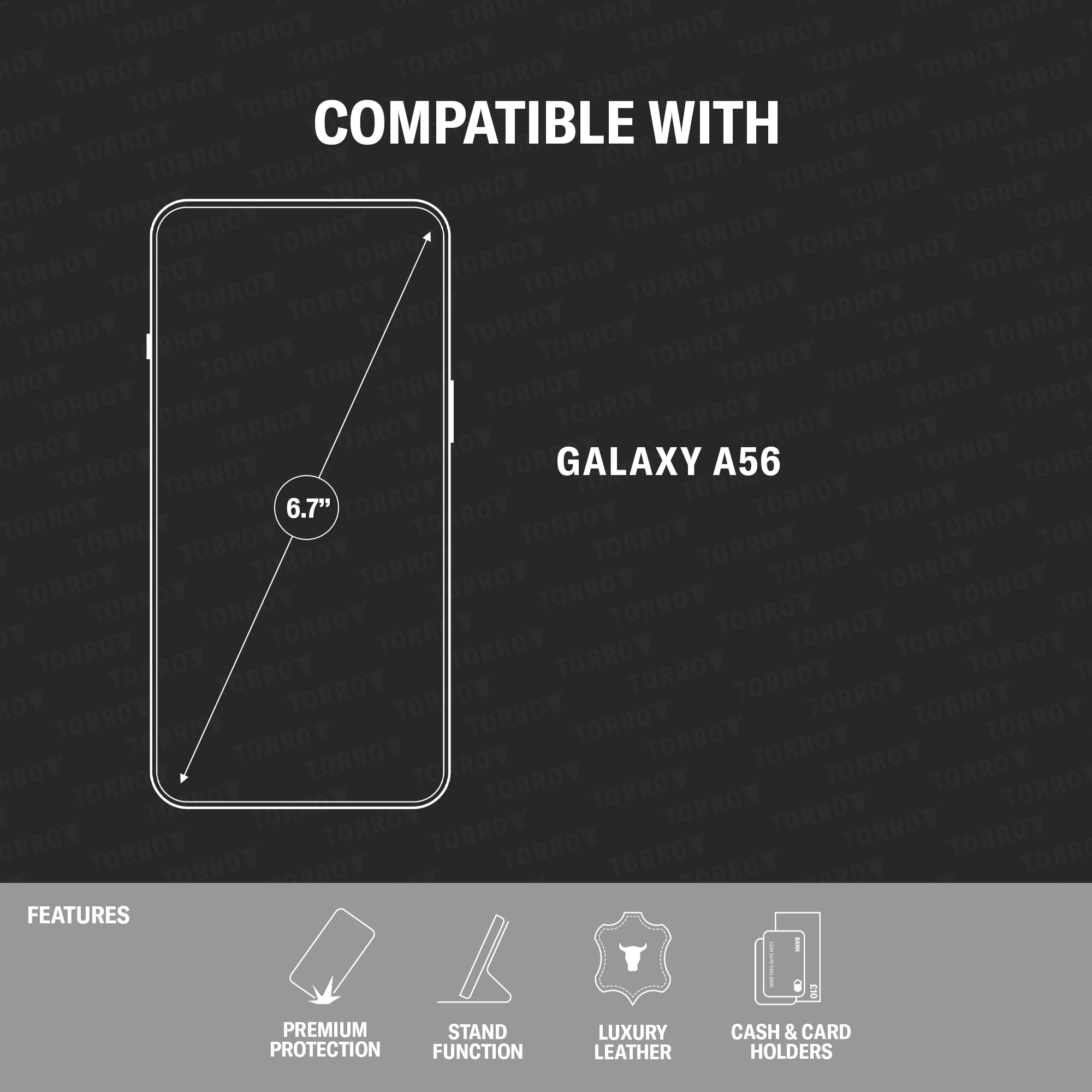 TORRO Custodia Compatibile con Samsung Galaxy A56 5G 2025 - Custodia a Portafoglio in Vera Pelle con Cavalletto e Porta Carte (Nero)