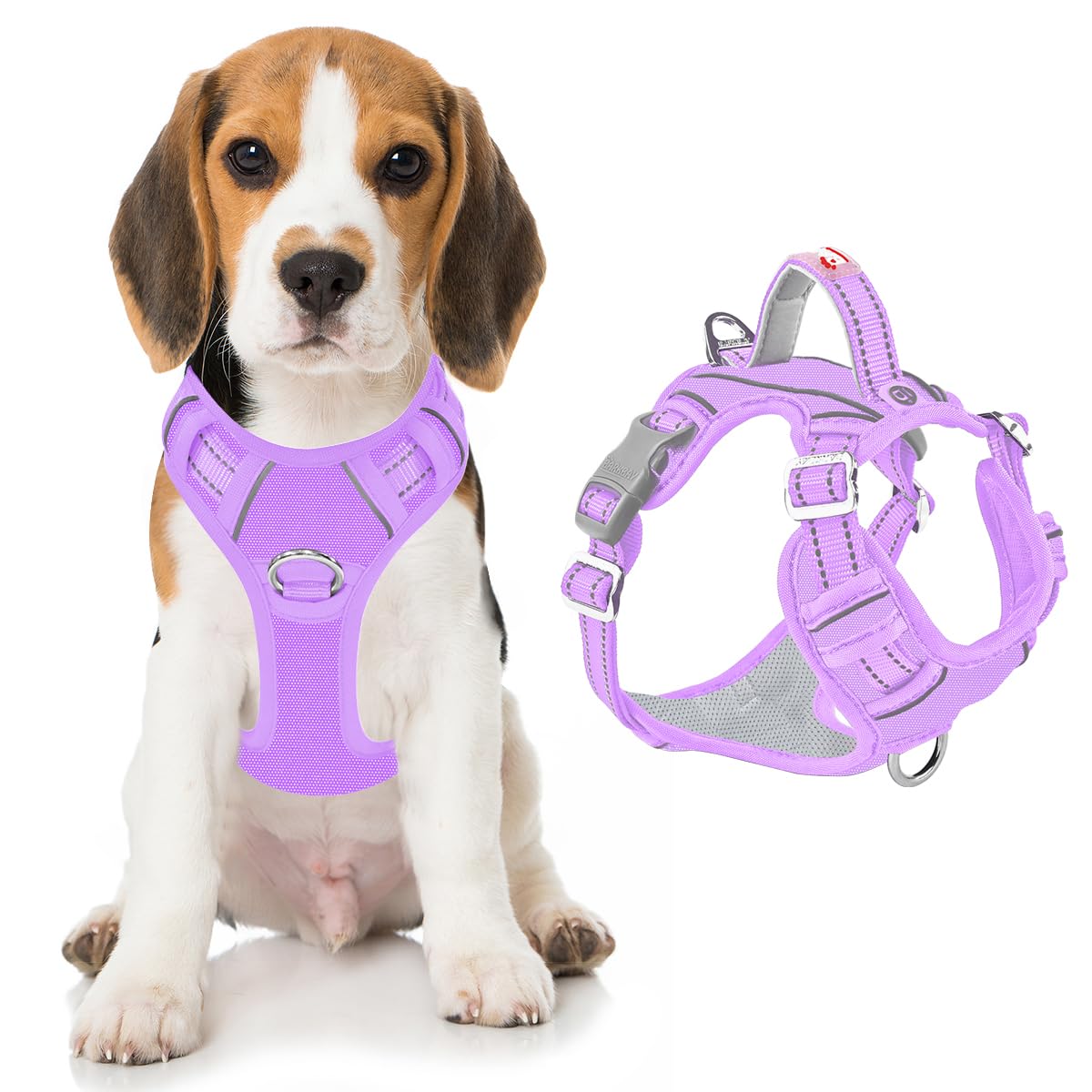 BARKBAY Dog Harness No Pull Oxford with ID Tag Pocket - Heavy Duty, Reflective, Easy Control for Large Dogs(Violet Purple Oxford,M)