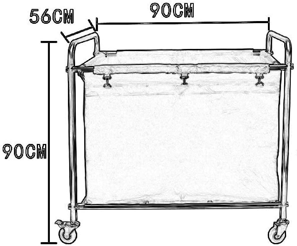 Movable Cart, Kitchen Storage Hand Truck, Stainless Steel Laundry Basket Sorter Cart on Wheels, Cleaning Service Utility Trolley with Bags