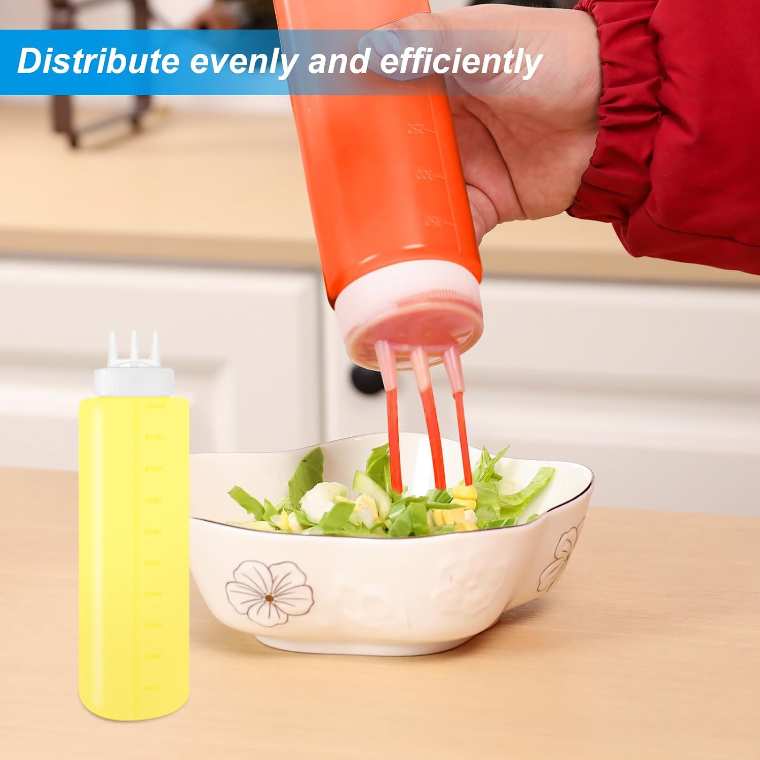 3 Hole Squeeze Bottles for Sauces, 3 Pcs Squirt Condiment Squeeze Bottles, Reusable Dust-Proof Salad Dressing Shaker Bottle for Ketchup Mustard Vinegar Oil BBQ Dressing Paint 350ml