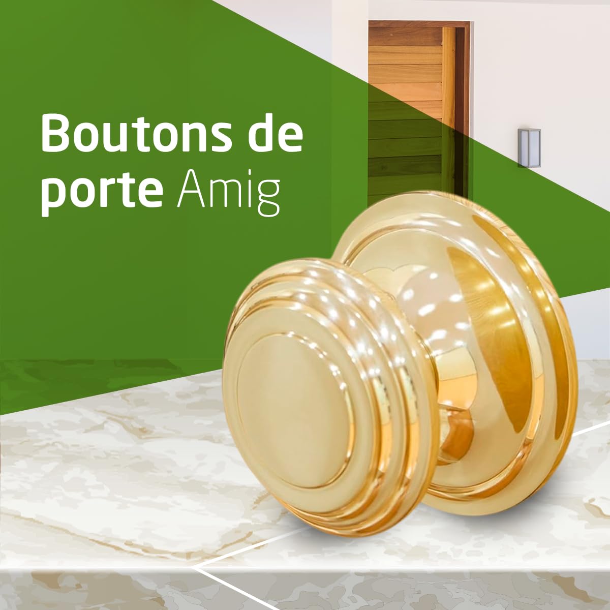 Amig - Bouton de porte | Fabriqué en laiton | Poignée : Ø76 mm | Or | Solide | Résistant au frottement, à la rouille et à la corrosion