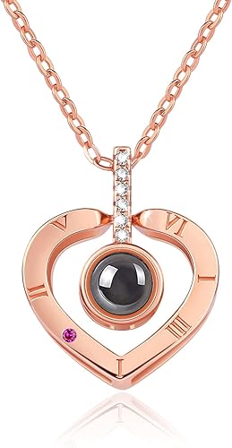 Pinsparkle Regalo para el día de San Valentín, rosa preservada con collar "I Love You" en 100 idiomas, regalos para esposa, madre, novia, mujeres,