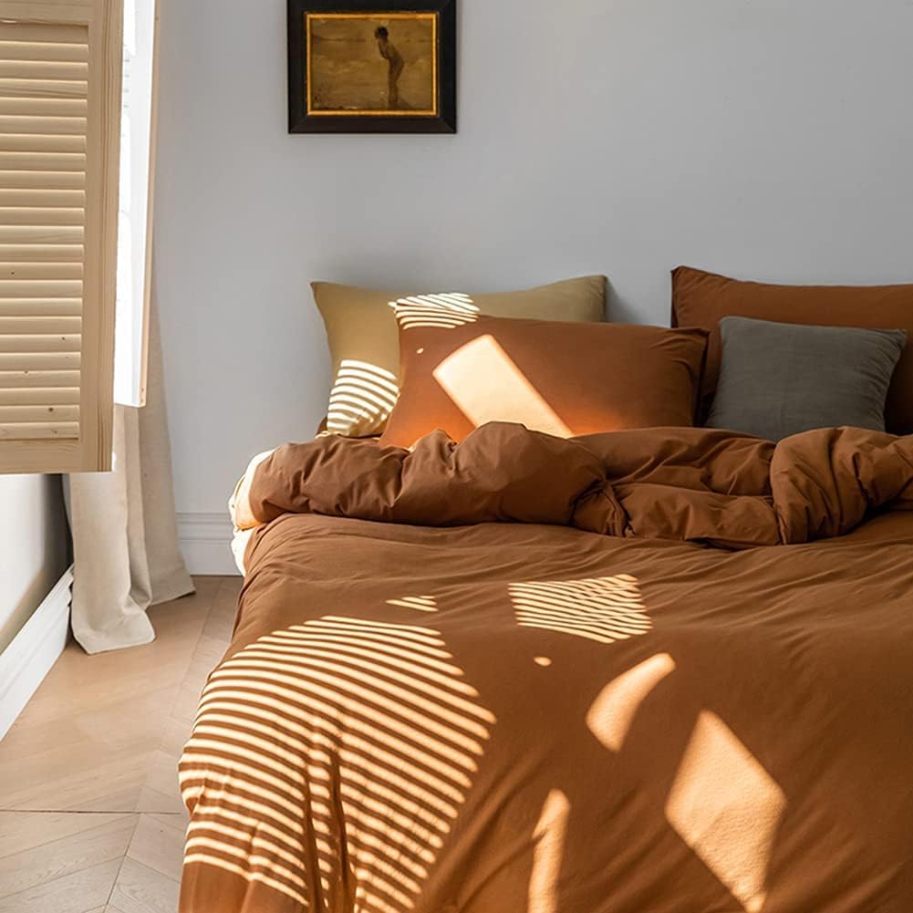 Nayoroom Burnt Orange Duvet Cover Queen Size Caramel Pumpkin Rust Minimalist Style Solid Brown Bedding Set 3 Pieces Soft Microfiber Reversible Comforter Cover with Zipper Ties Gifts for Women Men