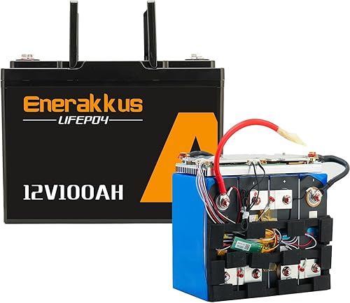 Miniatura 2 de Enerakkus Batería de litio LiFePO4 de 12 V 100 Ah con Bluetooth, 100 A BMS, hasta 15000 ciclos, tamaño mini para caravanas, autocaravanas, barcos,