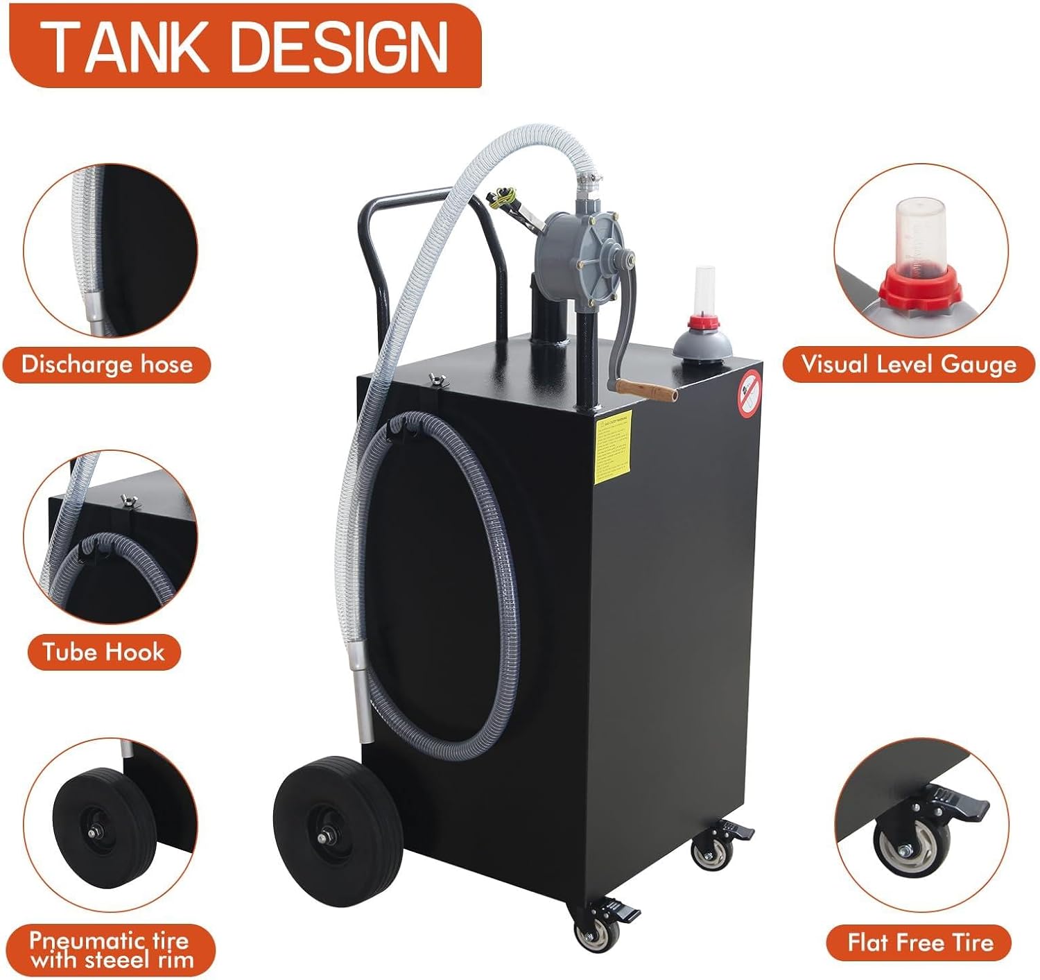 Fuel Caddy 45 Gallon, Gas Storage Tank With Manual Transfer Pump, Portable Gas Caddy Gasoline Diesel Fuel Container for Cars, Lawn Mowers, Trucks, ATVs, Boats