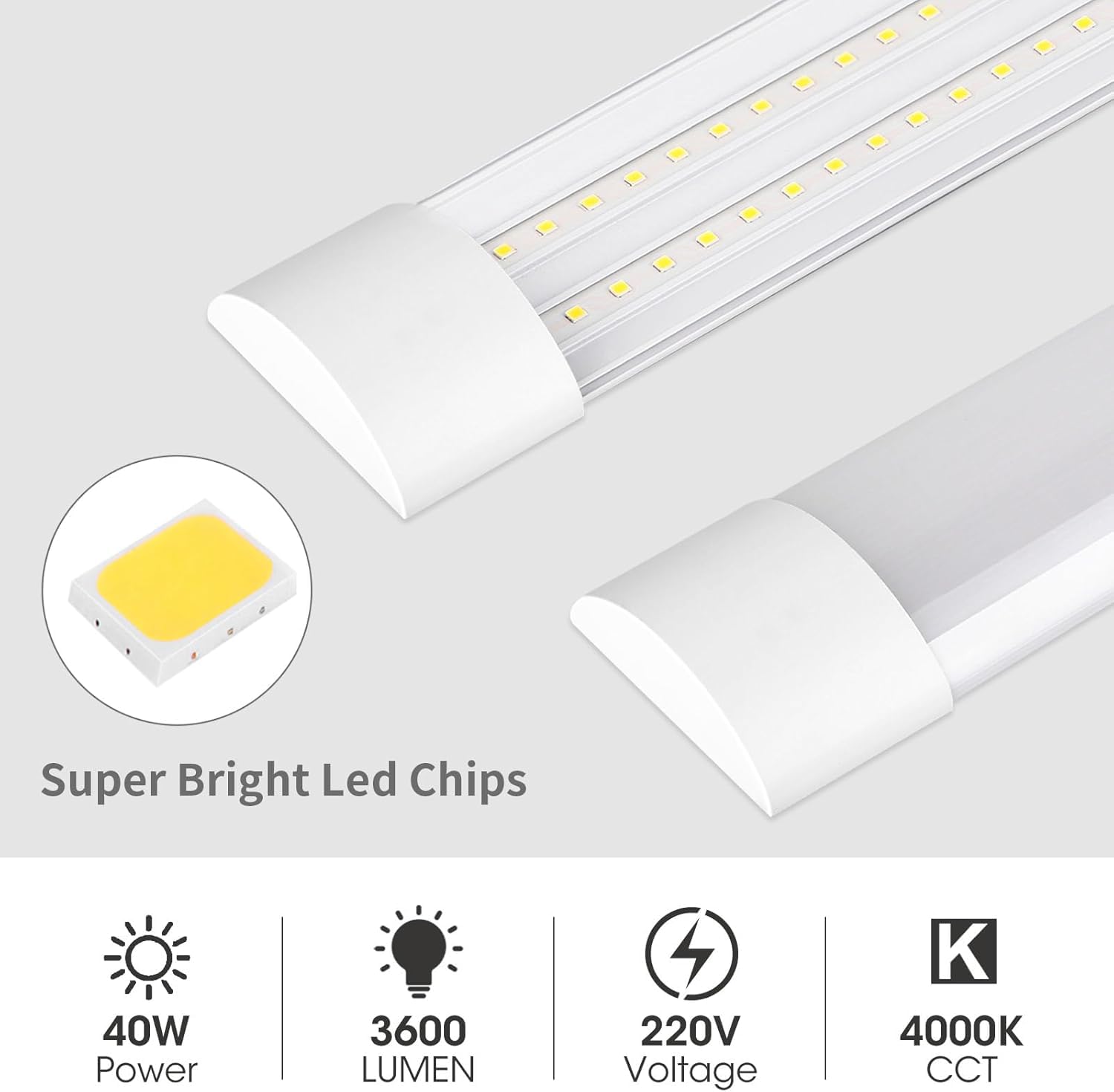 HUMIGA 4 Pack 4FT LED Batten Light, 40W 3600LM Slim Profile Wide Tube Lighting for Ceiling of Indoor Home Garage Shop Office - Image 3
