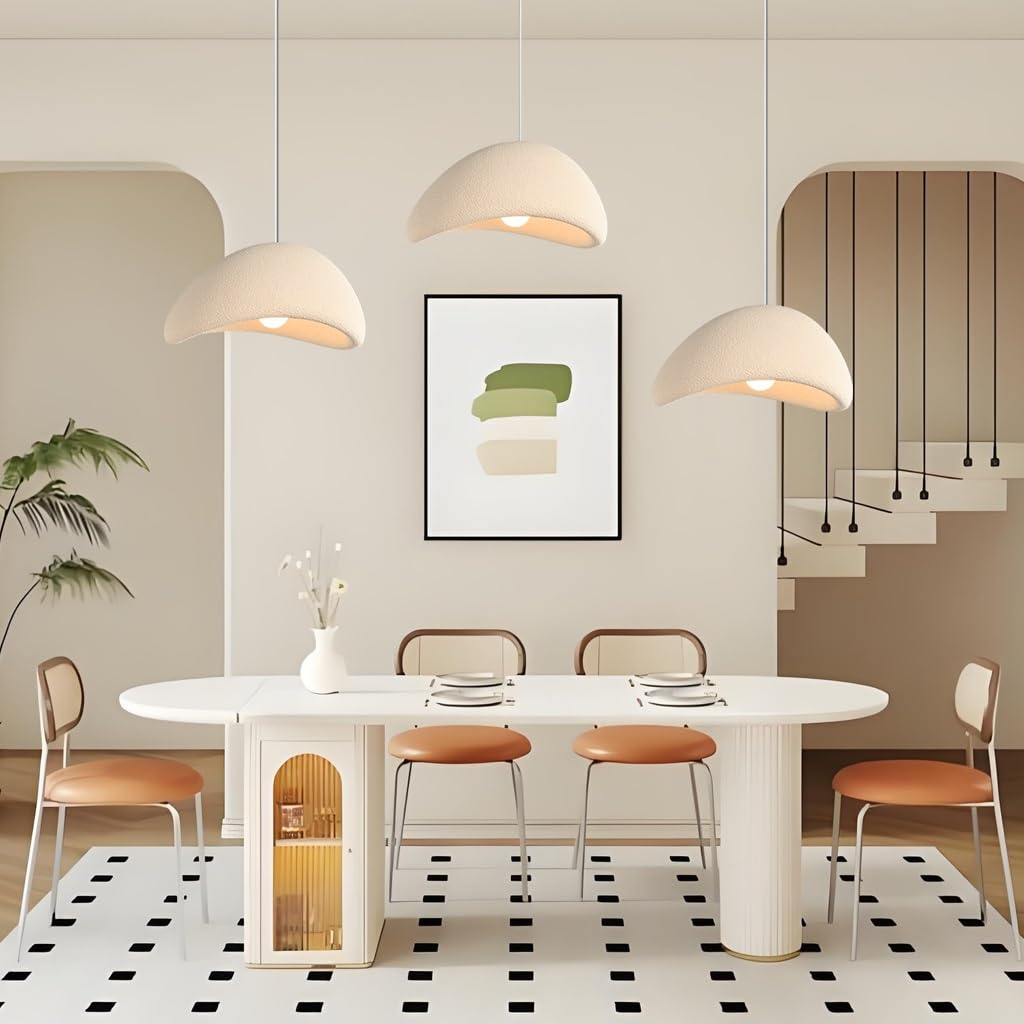 NOCHX Wabi Sabi Style Hanging Pendant Lights Modern 3-Lights E27 Pendant Light Polyethylene Material Height Adjustable Pendant Lighting for Kitchen Dining Room Hallway Doorway(Beige-A)