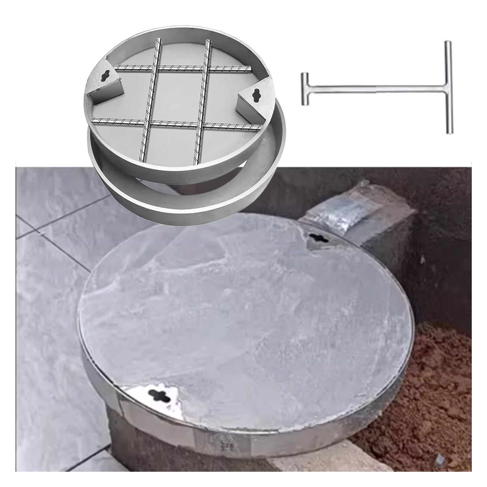 GJMSSMY 70cm Round Flush Manhole Cover with Lifting Keys - Hidden Metal Inspection Lid for Wastewater Drainage Yard Pathways & Residential Areas -& Secure.