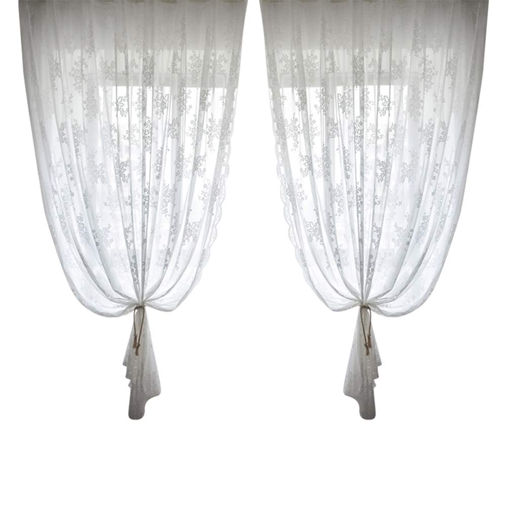 Cortina transparente de encaje blanca OKUOKA panel bordado de gasa para ventana de dormitorio