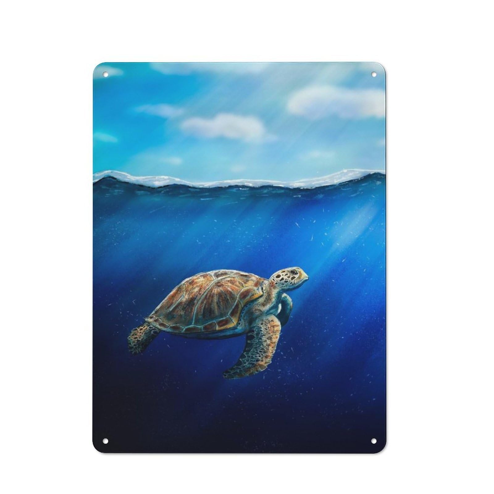 Vintage Green Sea Turtle Decorative Metal Plaque 40x30cm, Garden Room Wall Plaque for Shed, Garden Room, Porch Or Garage