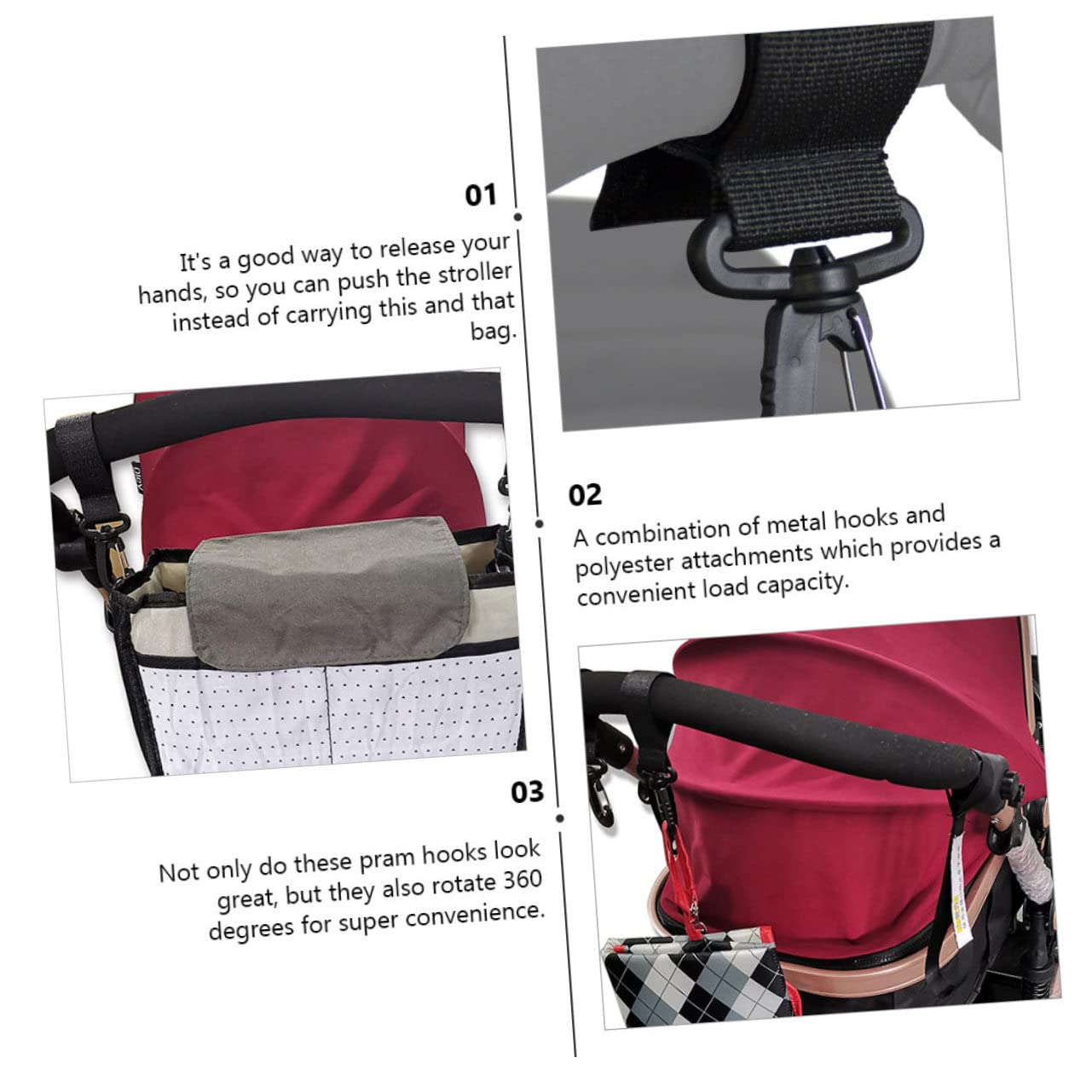 YARNOW 360° Rotating Multi-Function Stroller Hooks for Baby Diaper Bags Sturdy Hanger for Easy Access for-The-Go Parents