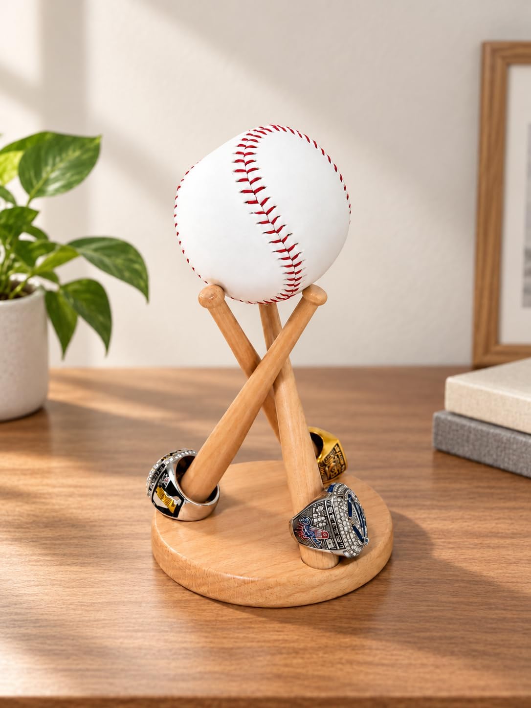 Zenmood Baseball Holder Stand With Stable Base,Softball Display Stand,Wooden Holder for Small Sport Ball, Perfect for Baseball Sports Lovers