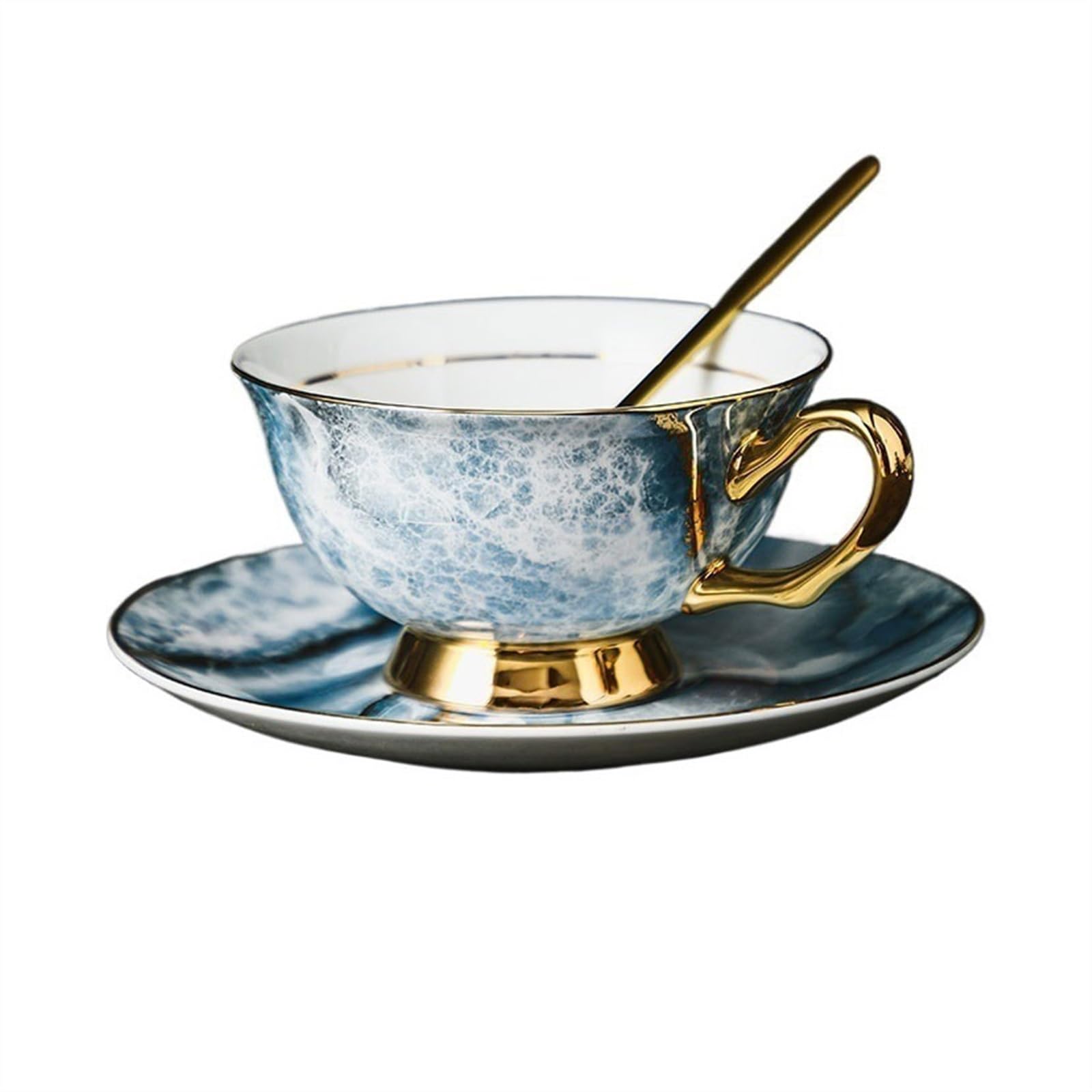 Szeroki kubek wysokiej jakości porcelany kostnej do kawy Wykwintny luksusowy zestaw filiżanek i spodków do użytku domowego Zestaw do popołudniowej herbaty z łyżeczką do kawy