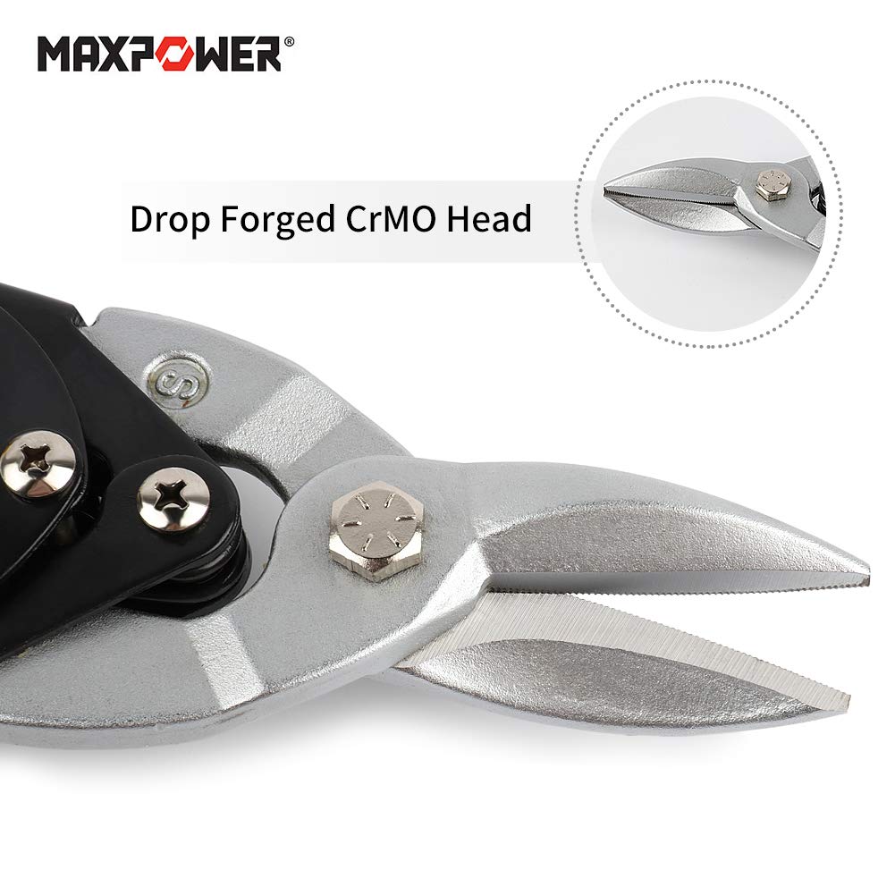 MAXPOWER Cisaille Tole Lot de 3 Cisaille à Tole Coupe Droite,Cisaille Coup Droite Métal,Cisaille Aviation Universelle 225mm,Cisaille Gauche et Droite - Acier Forgé Chromé