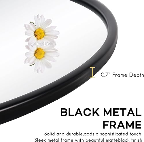 Miniatura 3 de Espejo de pared circular negro de 24 pulgadas espejo de pared redondo colgante moderno decorativo para entradas baños salas de estar dormitorio