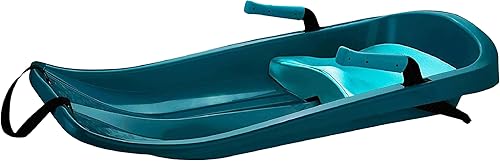 Vista 19 de Trineo de trineo duradero para niños, plástico, ligero, trineos de nieve de invierno con correa de remolque y frenos de dominadas Azul