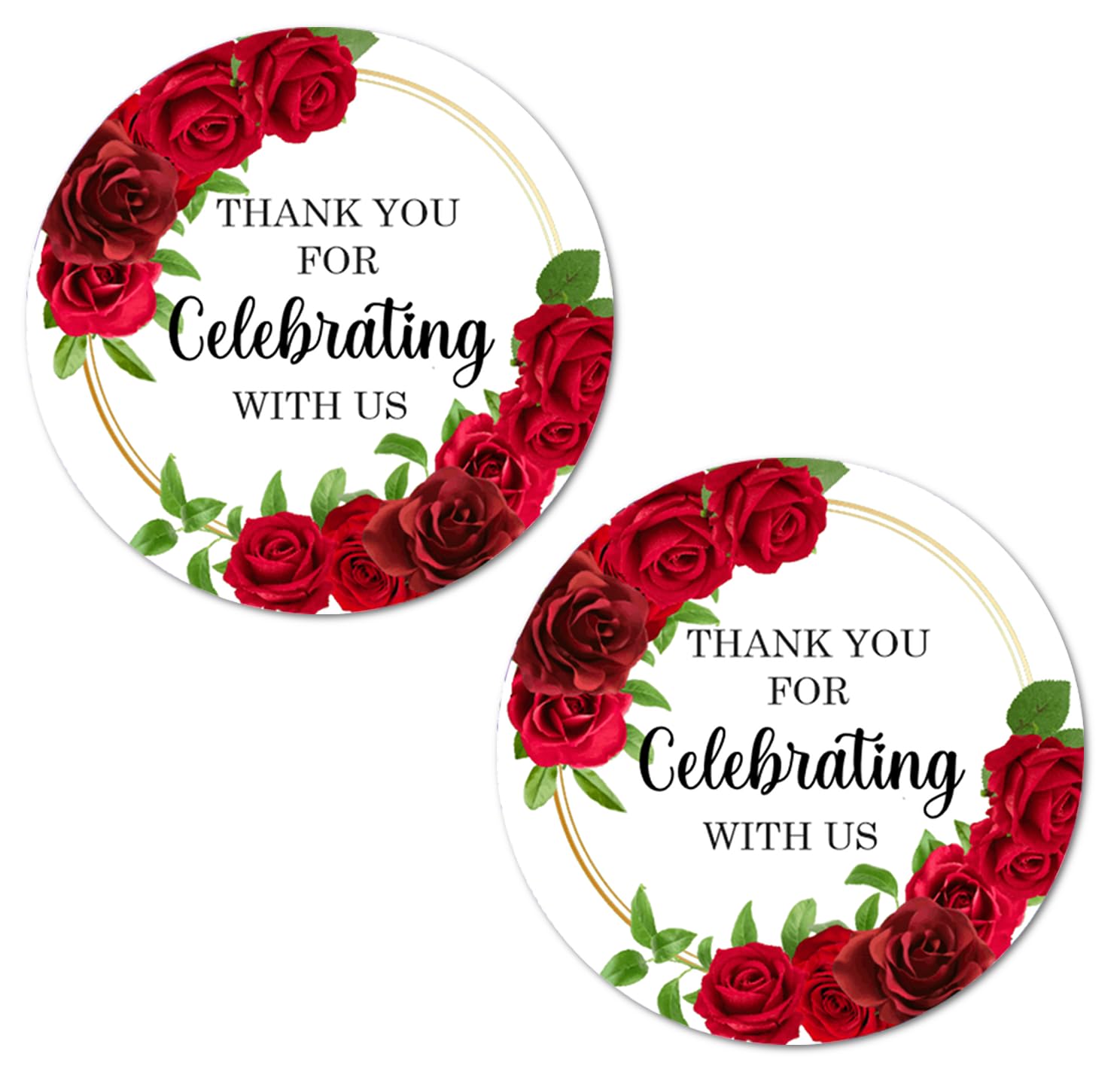 40 Red Roses Thank You for Celebrating with Us Stickers, 2 Inch Big Round Glossy Labels, Great for Weddings, Bridal Shower, Engagement Party, Party