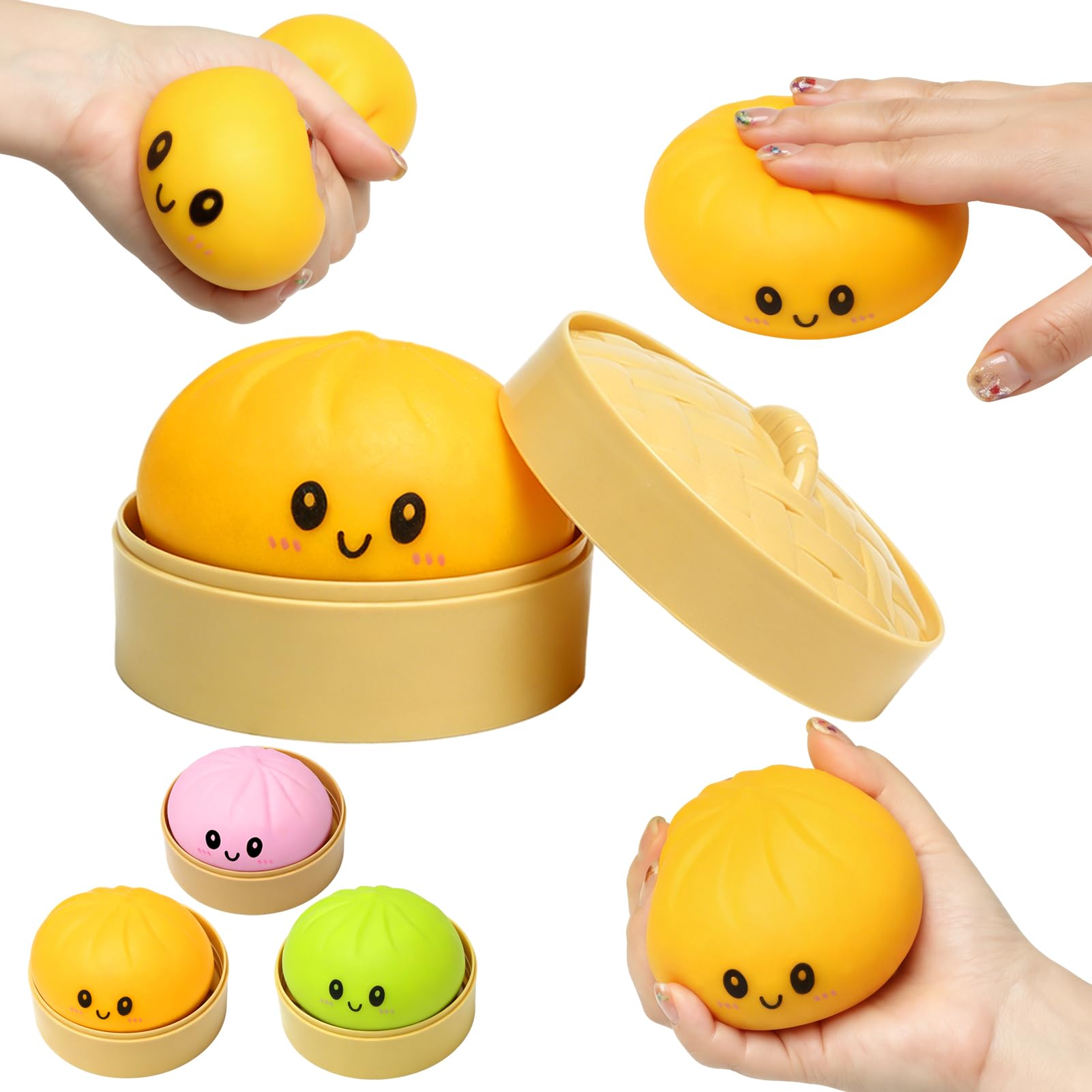 LEADSTAR Dumpling Squishies, Glitter Dumpling Mystery Box, Colorful Dumplings with Steamer Stress Relief Fidget Sensory Toy, Soft Squeeze Decompression Dough Toy for Adult Boys and Girls