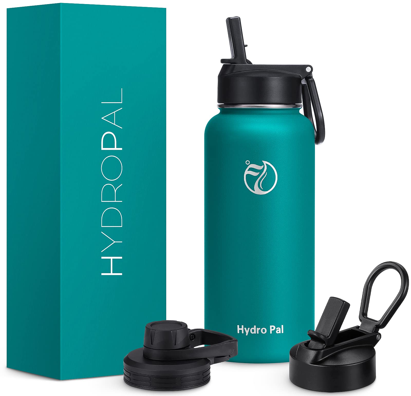 HydroPal Edelstahl Trinkflasche - 500/750ml/ 1L/1.2L/1.9L, BPA-Frei, Kohlensäure geeignet, Isolierte flasche mit Strohhalm & 2 Deckel