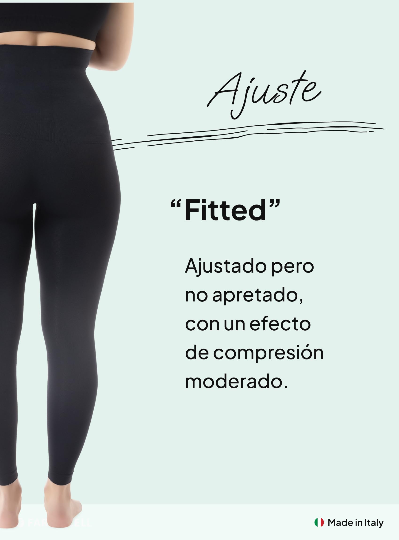 Farmacell Leggings Mujer con Cintura Alta Doblable y Efecto FIR Anticelulitis, Made in Italy, 609Y