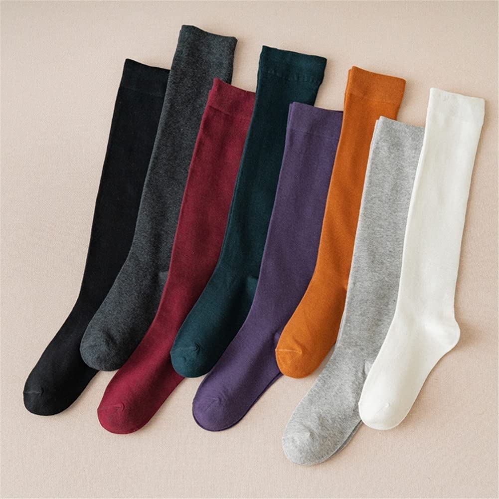 8 Pares de Calcetines de Tubo Largos de algodón Retro for Mujer, Calcetines hasta la Rodilla, Calcetines de algodón, Calcetines de Pantorrilla de Color sólido for Mujer