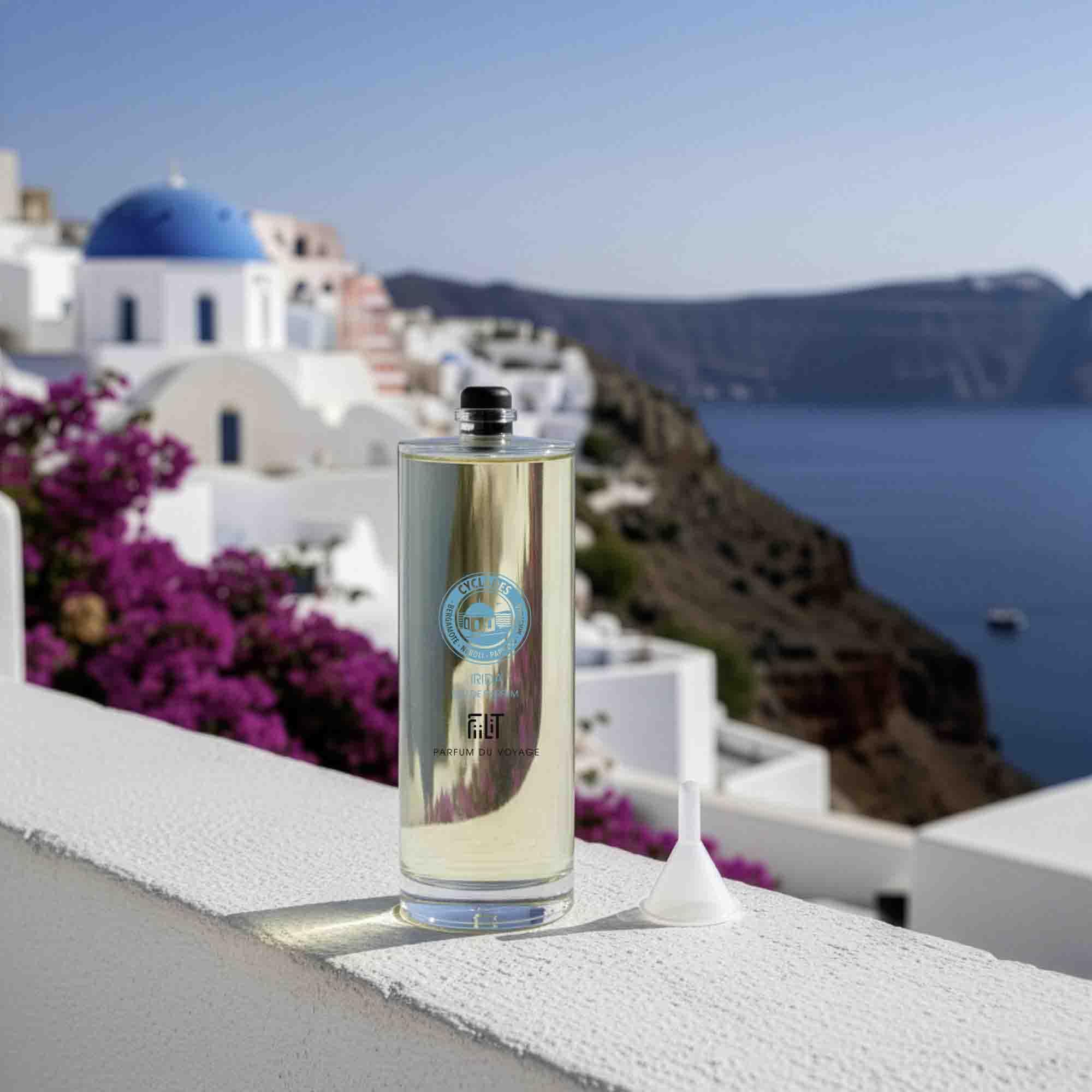 Naturalna woda perfumowana IRIDA CYCLADES 100 ml RECHARGE - FiiLiT perfumy podróżne - dla kobiet i mężczyzn - Bergamotka mastic Papirus Aromatyczny drzewo bursztynowe