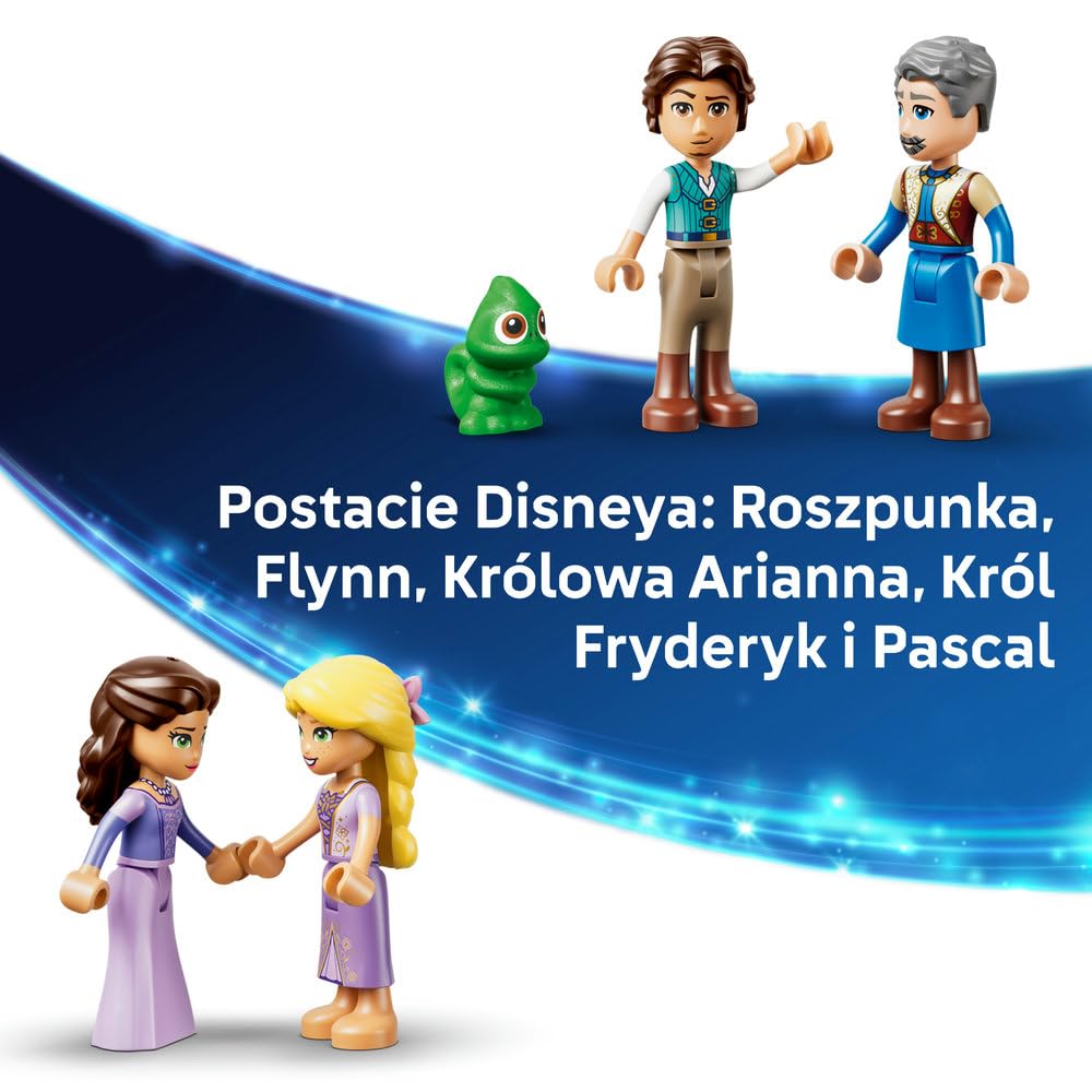 LEGO ǀ Disney Princess Zamek Roszpunki 43297 | Zamek z bajki i 6 postaci, zabawka dla 6-latki, prezent dla dziewczynki i chłopca, zestaw klocków dla dzieci, 676 elementów