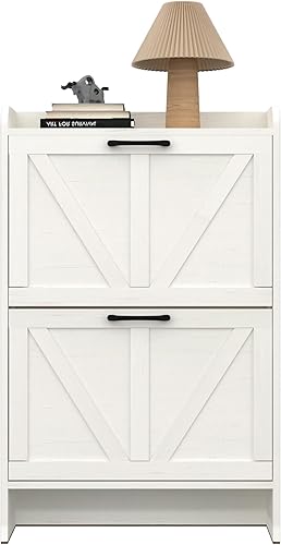 Zapatero con 2 cajones abatibles, armario de almacenamiento de zapatos para entrada, organizador de zapatos oculto independiente con almacenamiento