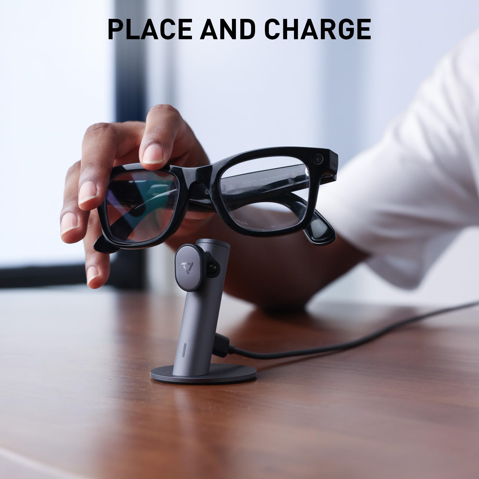 PRISMXR Stazione di ricarica in alluminio Carina S1, base portatile compatibile con accessori per occhiali intelligenti Ray‑Ban Meta, per Wayfarer/Headliner/Skyler (Gen 1 e 2) - Grigio
