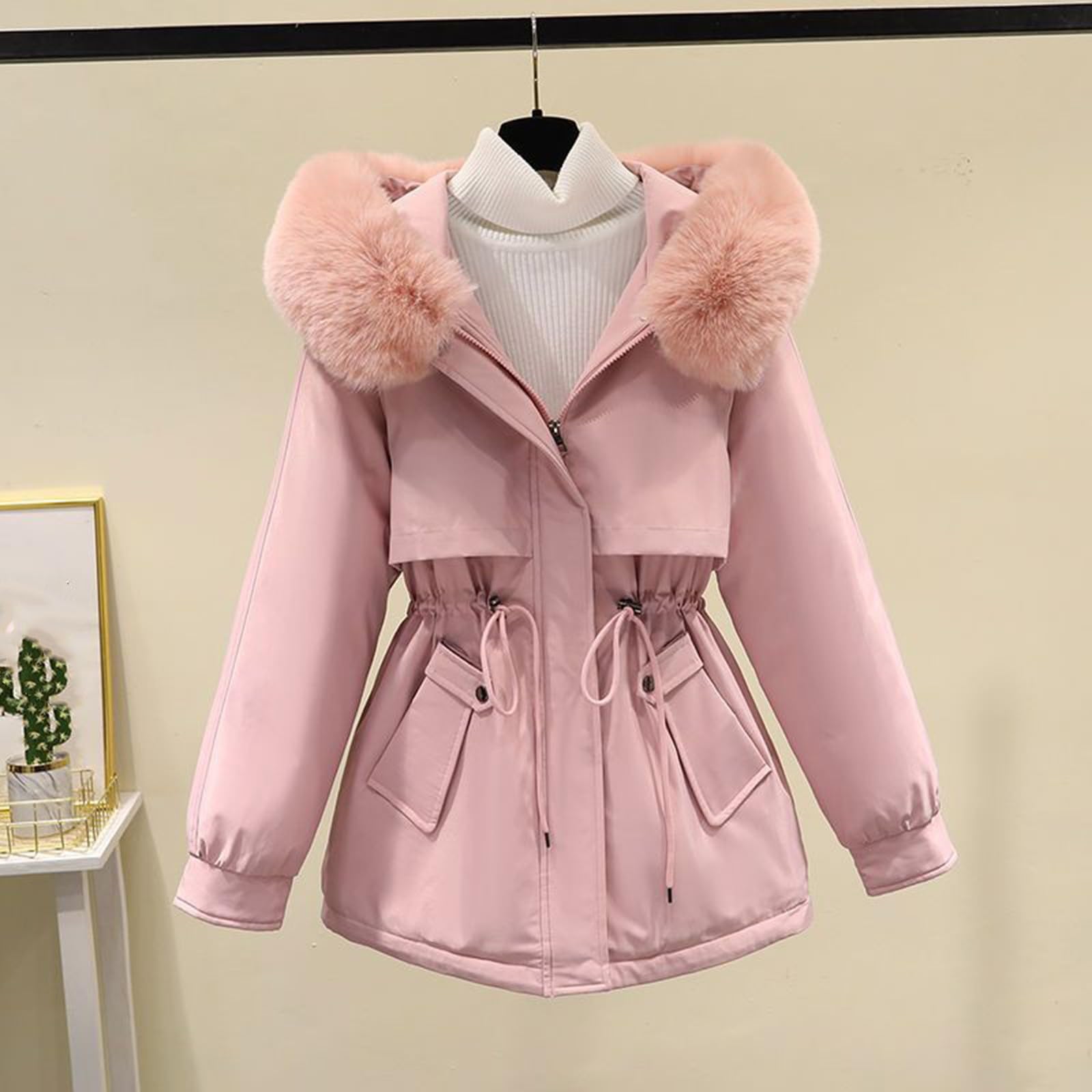 Genérico Chaqueta Ultraligera Mujer,Chaqueta De Invierno Para Mujer CáLida Gruesa Larga Con Bolsillos