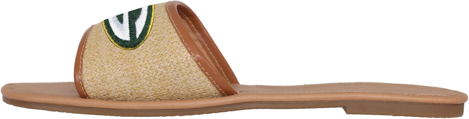FOCO Women's NFL Team Logo Ladies Fashion Straw Slide Sandals