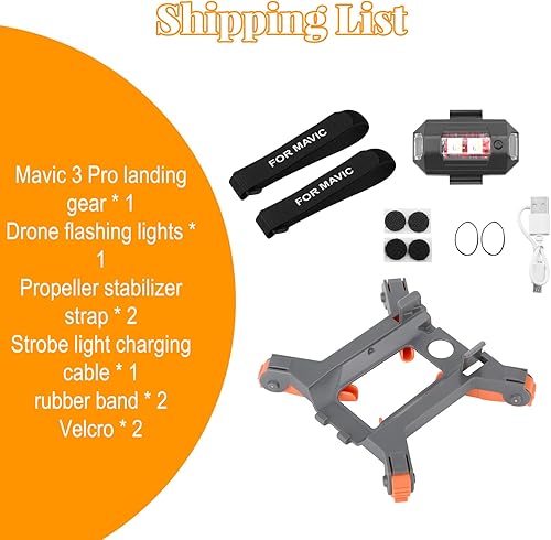 Miniatura 6 de O'woda Tren de aterrizaje para DJI Mavic 3 Pro, pierna de aterrizaje plegable + luz flash de drone + 2 soportes de hélice para accesorios DJI Mavic