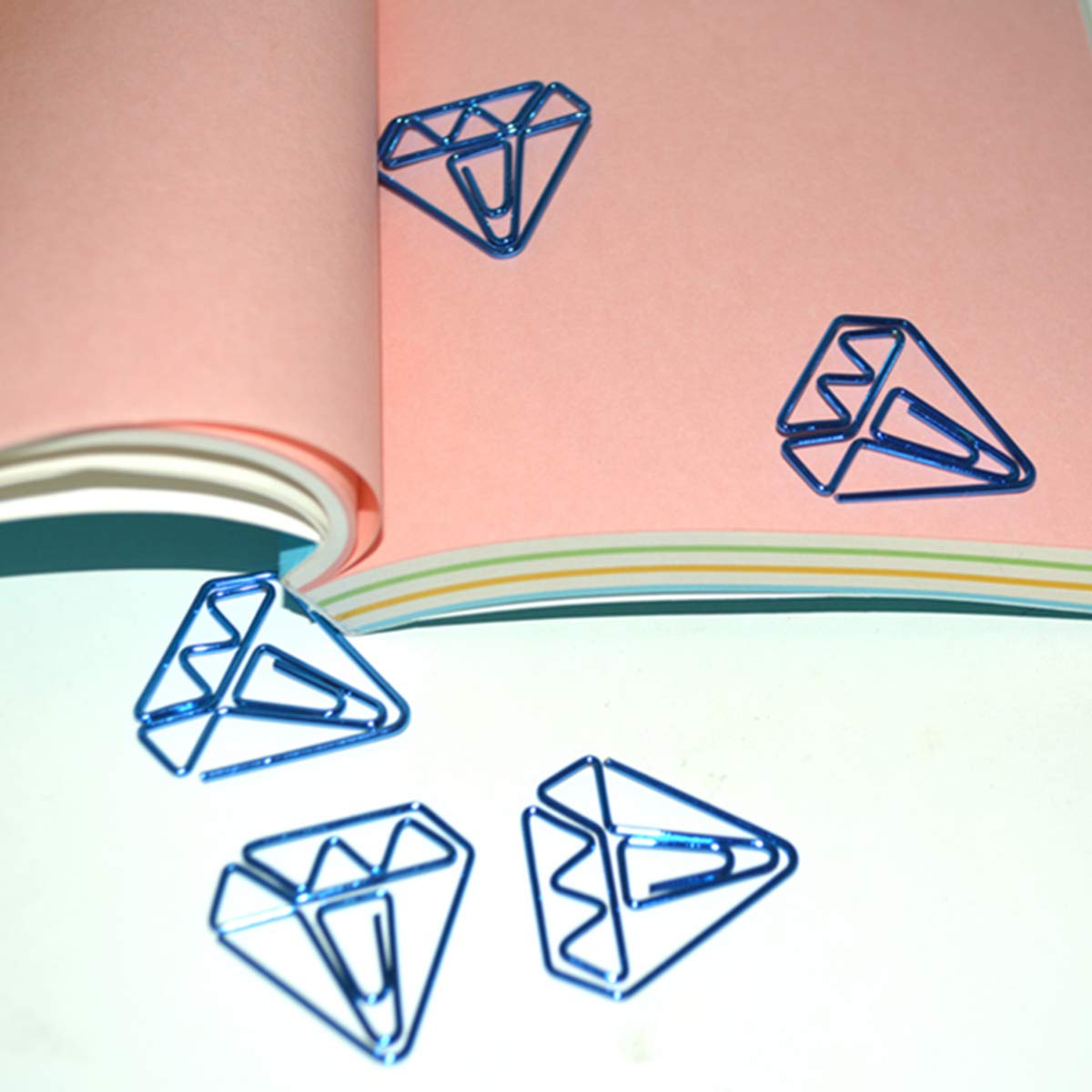 Papierklammer, rutschfeste Papierklammern, Niedliche Büroklammern in Form eines blauen Edelsteins for Bürobedarf, Hochzeit, Frauen, Mädchen, Studenten(16)