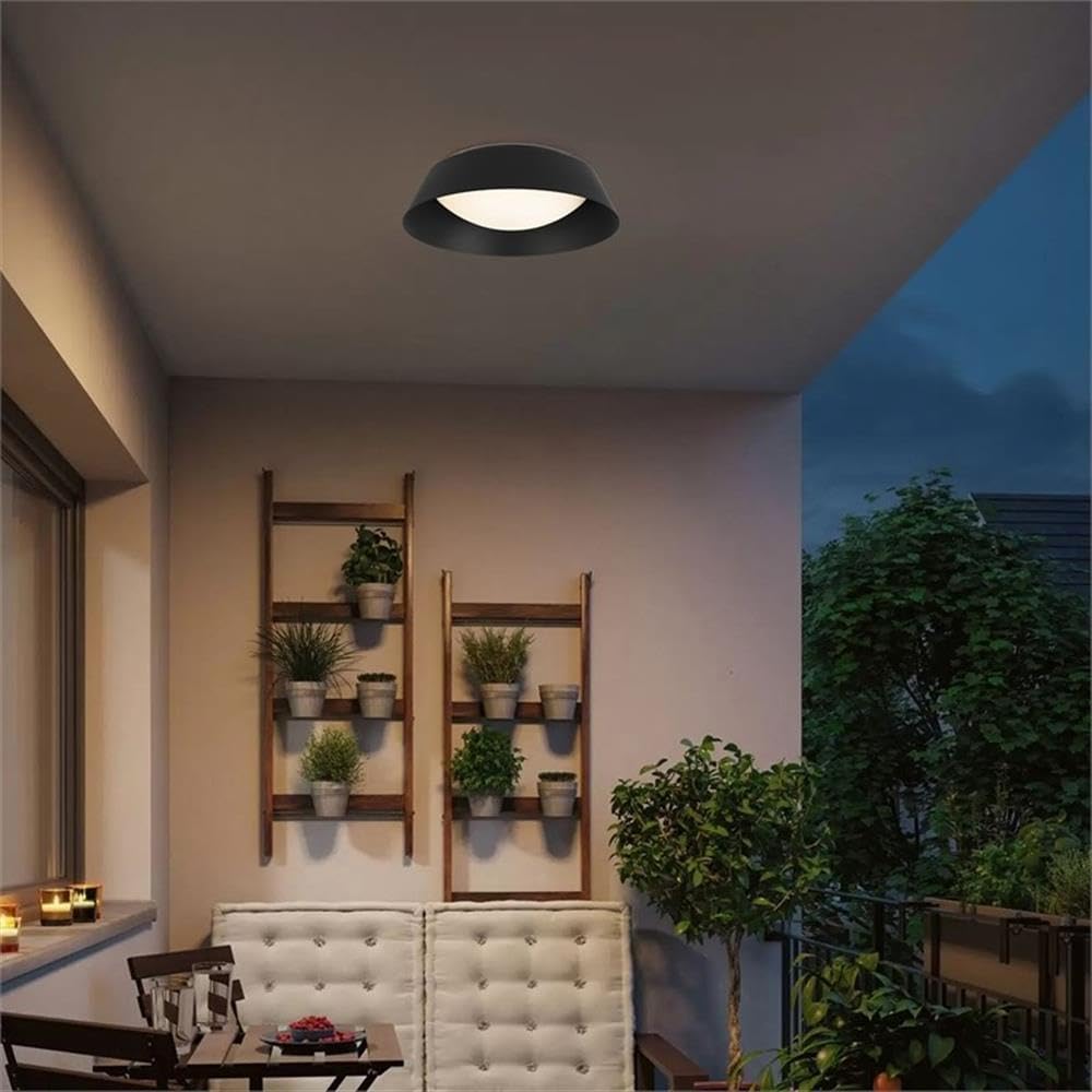 BOWERY HILL Modern Aluminum 15-Inch LED Outdoor Flush Mount, Black Powder-Coated Finish, Etched White Glass, Selectable 5-CCT Color Temperatures, Energy-Efficient Lighting for Porch or Outdoor Spaces