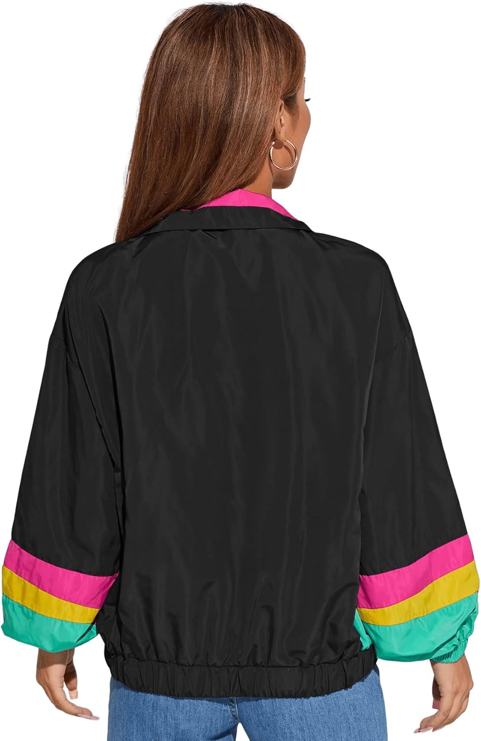 SweatyRocks Women's Windbreaker Casual Lightweight Color Block Retro Bomber Jacket - Image 2