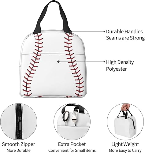 Miniatura 6 de CIOAHYRA Bolsa de almuerzo de béisbol con costuras rojas para mujeres y hombres, aislada, con contenedores, calentamiento, reutilizable,