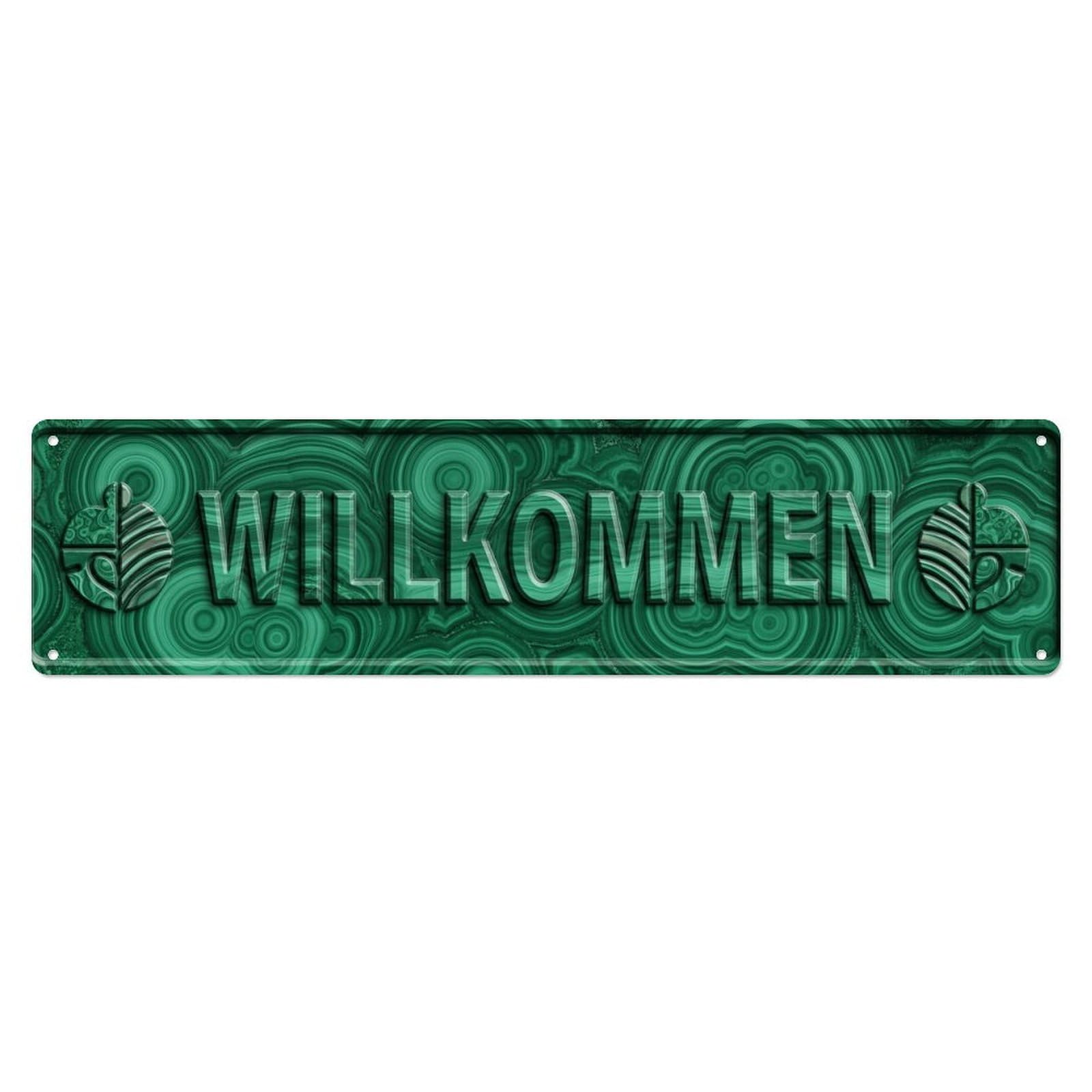 Malachite Green Stone Banded Welcome Metal Tin Sign