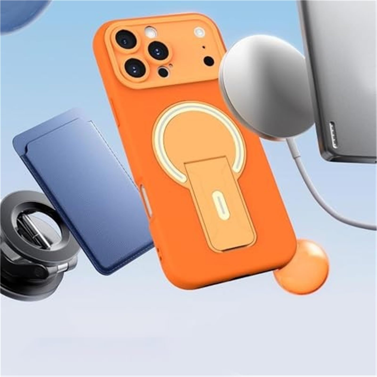 Etui do iPhone'a 17 Pro Max/17 Pro/17 Air/17, silikonowa obudowa z podpórką do ładowania bezprzewodowego, ochrona przed upadkiem, osłona ochronna na aparat, czarne, 17 Pro Max)