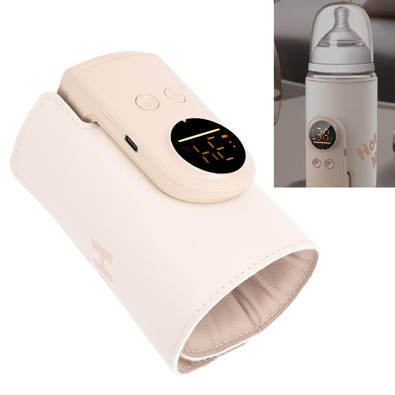 Scaldabiberon Ricaricabile USB con Batteria da 8000mAh per Auto e Viaggi, Mantiene la Temperatura del Latte Costante, Scaldabiberon Portatile con Design in Tessuto