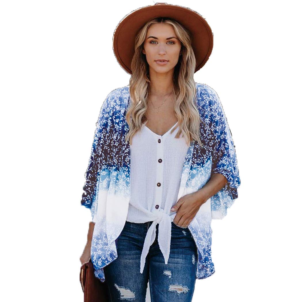 CASURESSWomen's Sheer Chiffon Summer Blouse Tops Kimono Cardigan Floral Casual Loose Cover Ups Swimwear