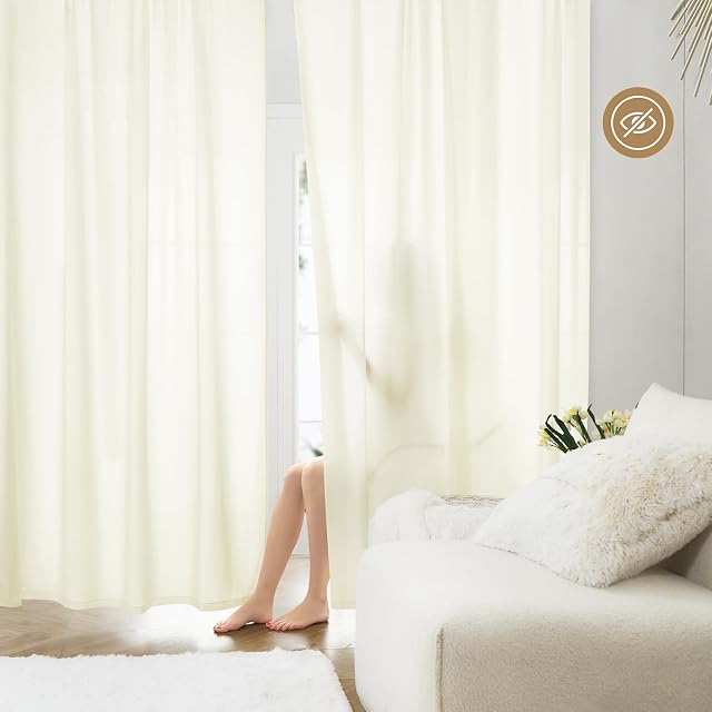 HOMEIDEAS Non-See-Through Protection de la vie privée des crèmes Rideaux 52 X 72 Poches longues 2 Panneaux Lumière Jaune Semi Sheer Rideaux Filtration de la lumière Rideaux de fenêtre Draps pour chambre à coucher Salon