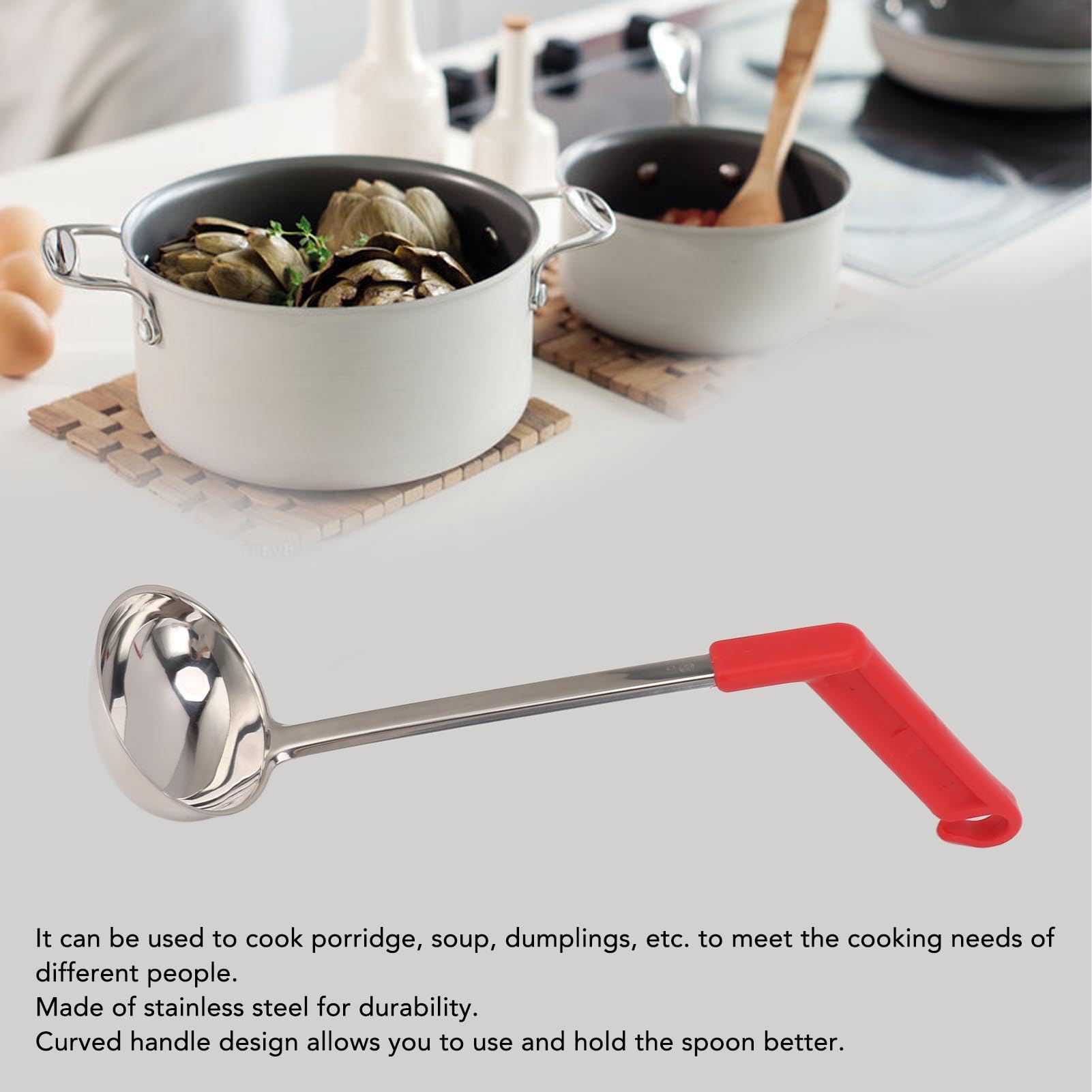 80ml Soup Ladle, Stainless Steel Long Ladle Serving Spoon Cooking Ladle Kitchen Cooking Tool with Curved Handle for Home Kitchen(80ml)