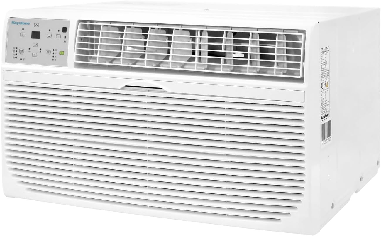 Keystone 10,000 BTU Wall Mounted Air Conditioner with Supplemental Heat and Dehumidifier, 230V, Wall AC with Remote Control for Small and Medium Sized Rooms up to 450 Sq.Ft., Quiet, High Efficiency AC