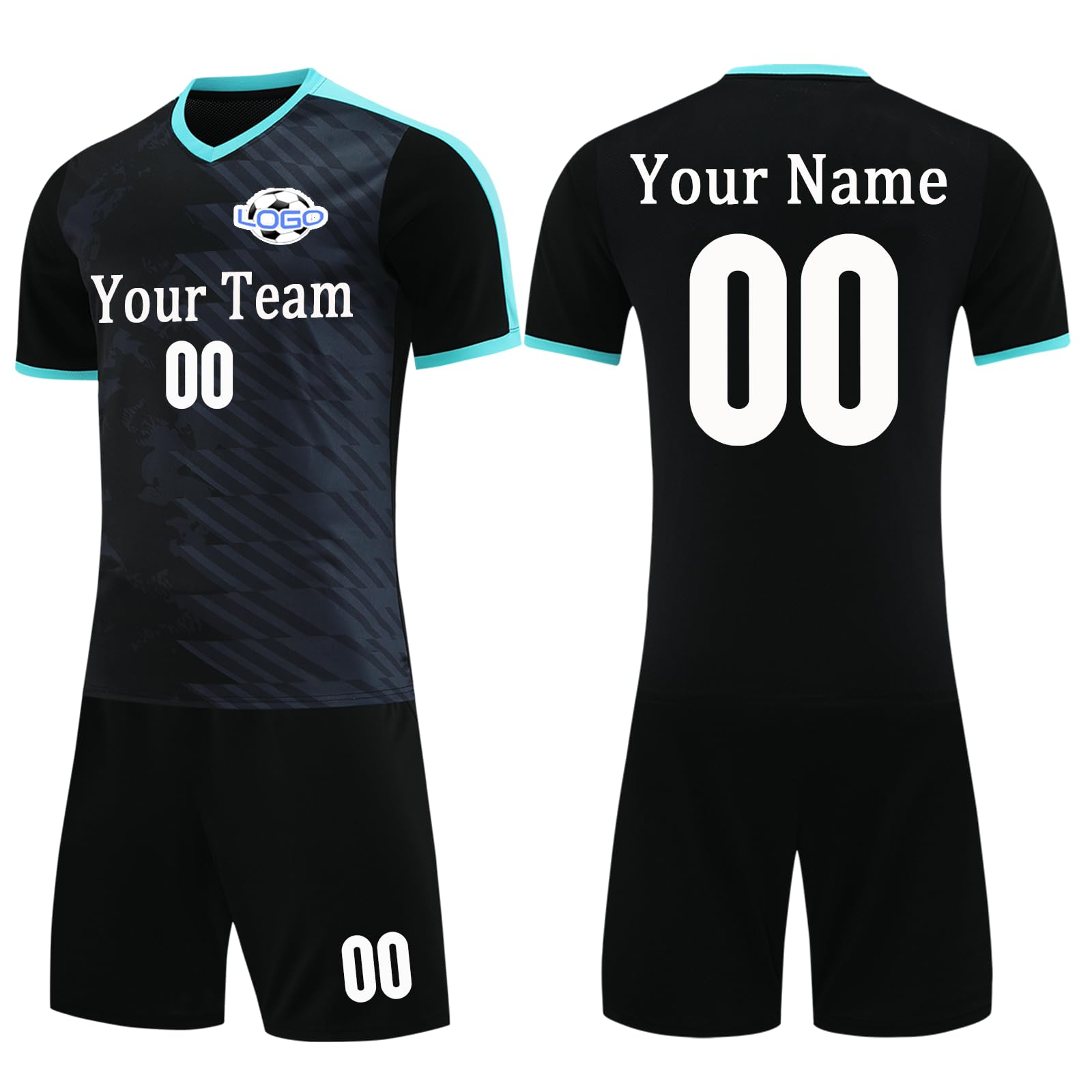 Custom Soccer Jersey Kids Boys Men Soccer Uniform Uniformes de Futbol Personalized Soccer Shirt and Shorts Name Number Logo Black