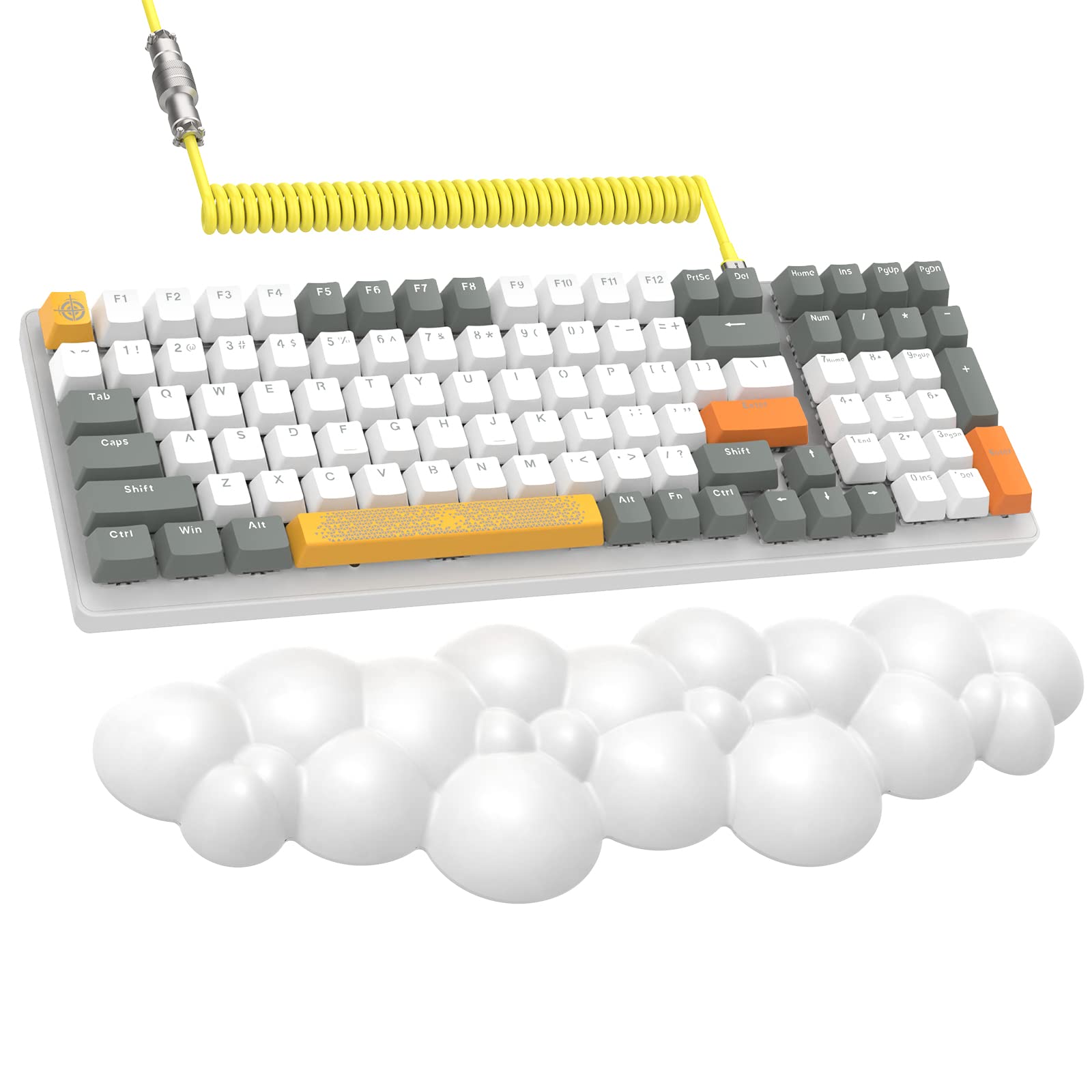K3 Pro Mechanical Keyboard Wired Ultra-Compact Mini 98 Keys RGB Illuminated LED Clicky Optical Linear Red Switch+TPU Spring Coiled USB Cable Type-C to USB-A + Keyboard White Cloud Palm Rest