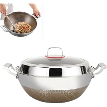 Titanium Hammered Wok with Double Handles, 2026 New Frying Pans Nonstick, Non-Stick Wok, Scratch-Resistant Non Stick Titanium Pans for Cooking,With lid,14.17in