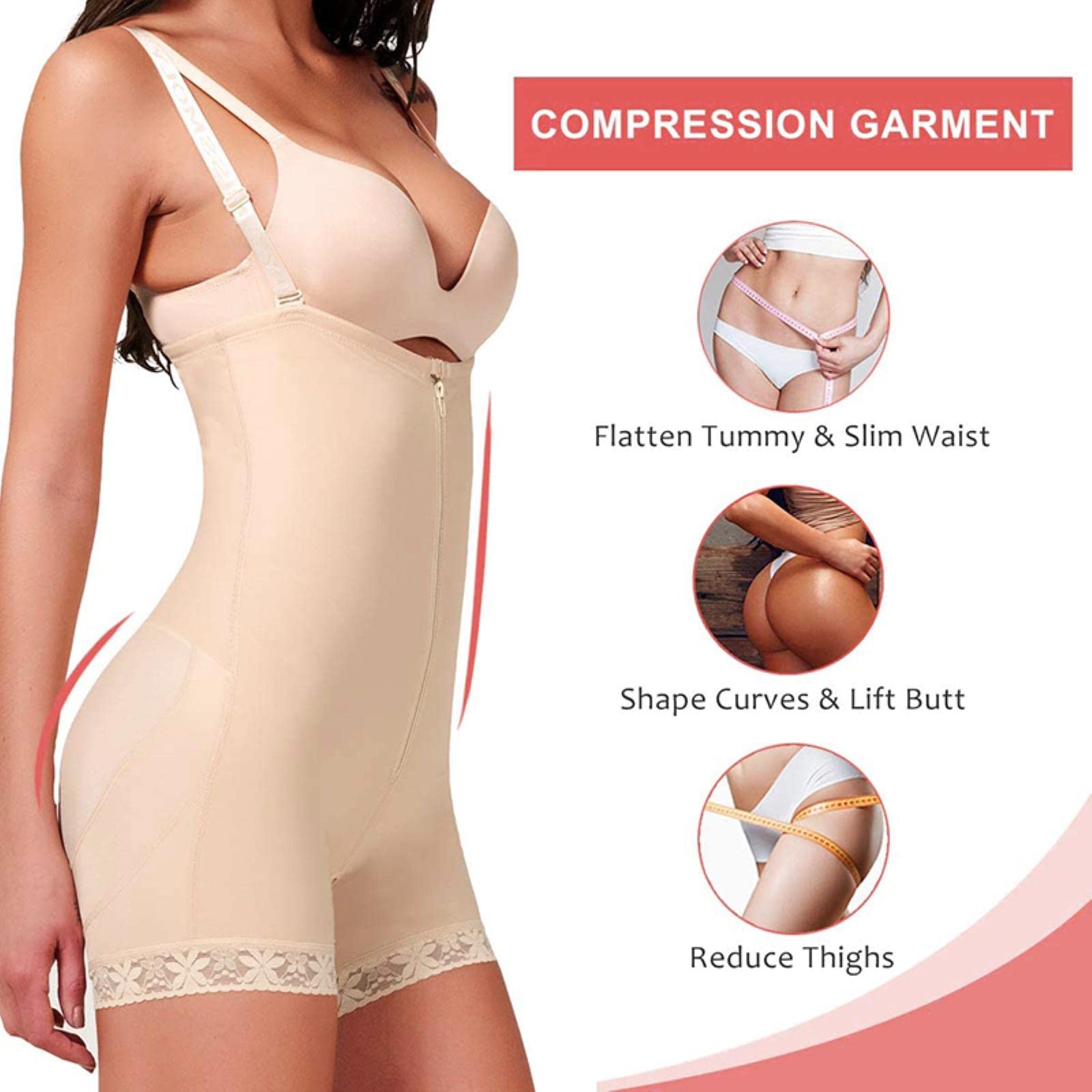 Guaina Modellante Donna Shapewear for Women Tummy Control Tummy Plus Size alla Vita Full Body Shaper-Beige,S