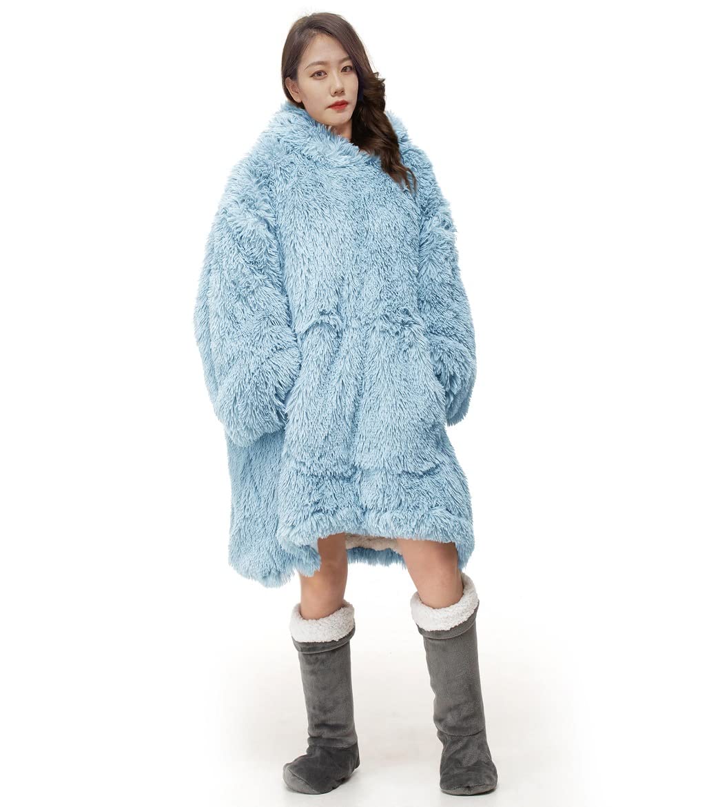 London Dream Cuddles Oversized Blanket Hoodie, Snuggle Wearable Sherpa Fleece Sweatshirt, Warm Fluffy Comfortable Blanket Hoody Fits for All Unisex Adults Teens (Duck Egg)