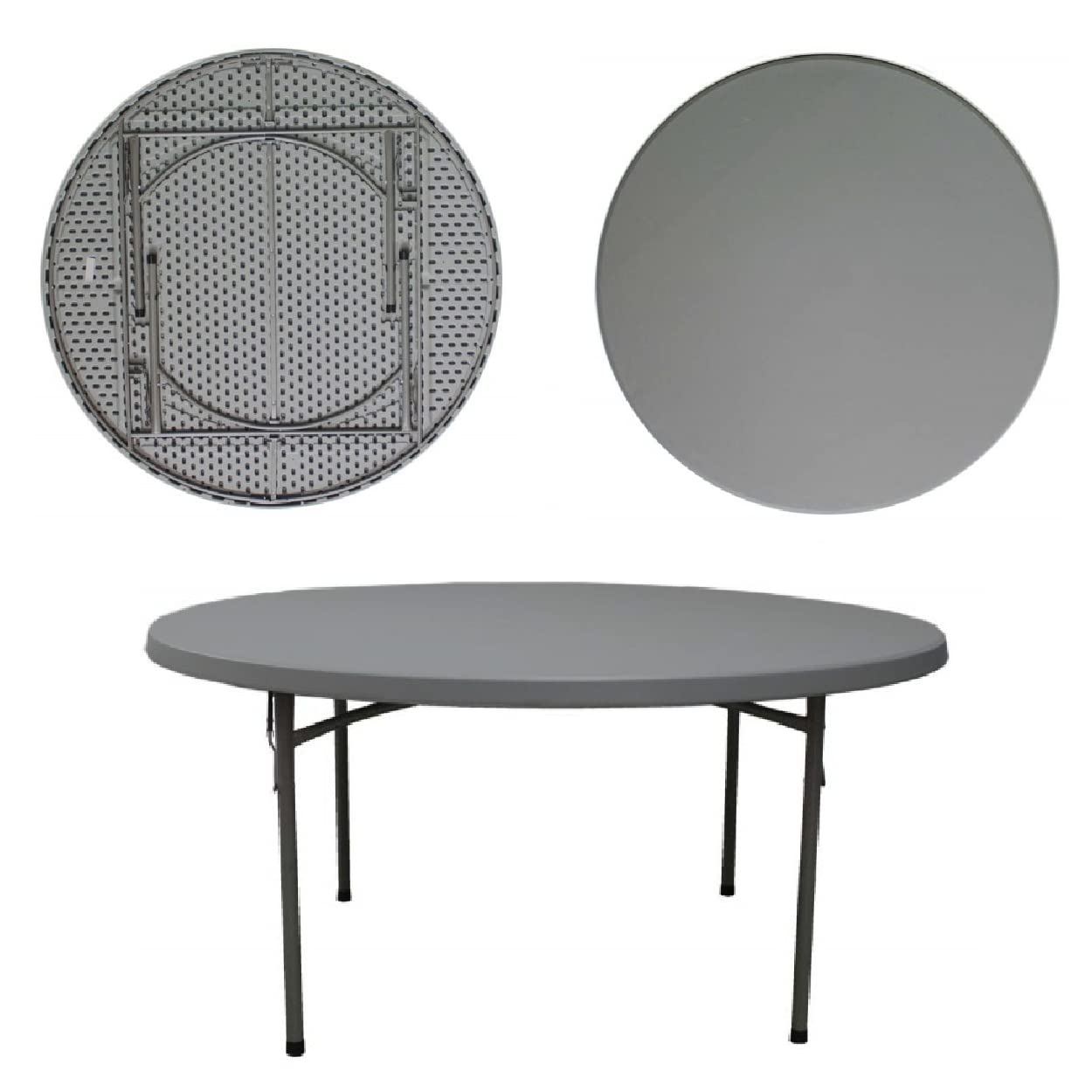 Solycarpa Mesa Redonda Grande de 160 x 160cm con Patas Plegables de Exterior, Jardín, Catering y Hostelería. Auxiliar para Comedor y Camping, de 8 Personas, Fácil de Transportar, Portátil y de PVC