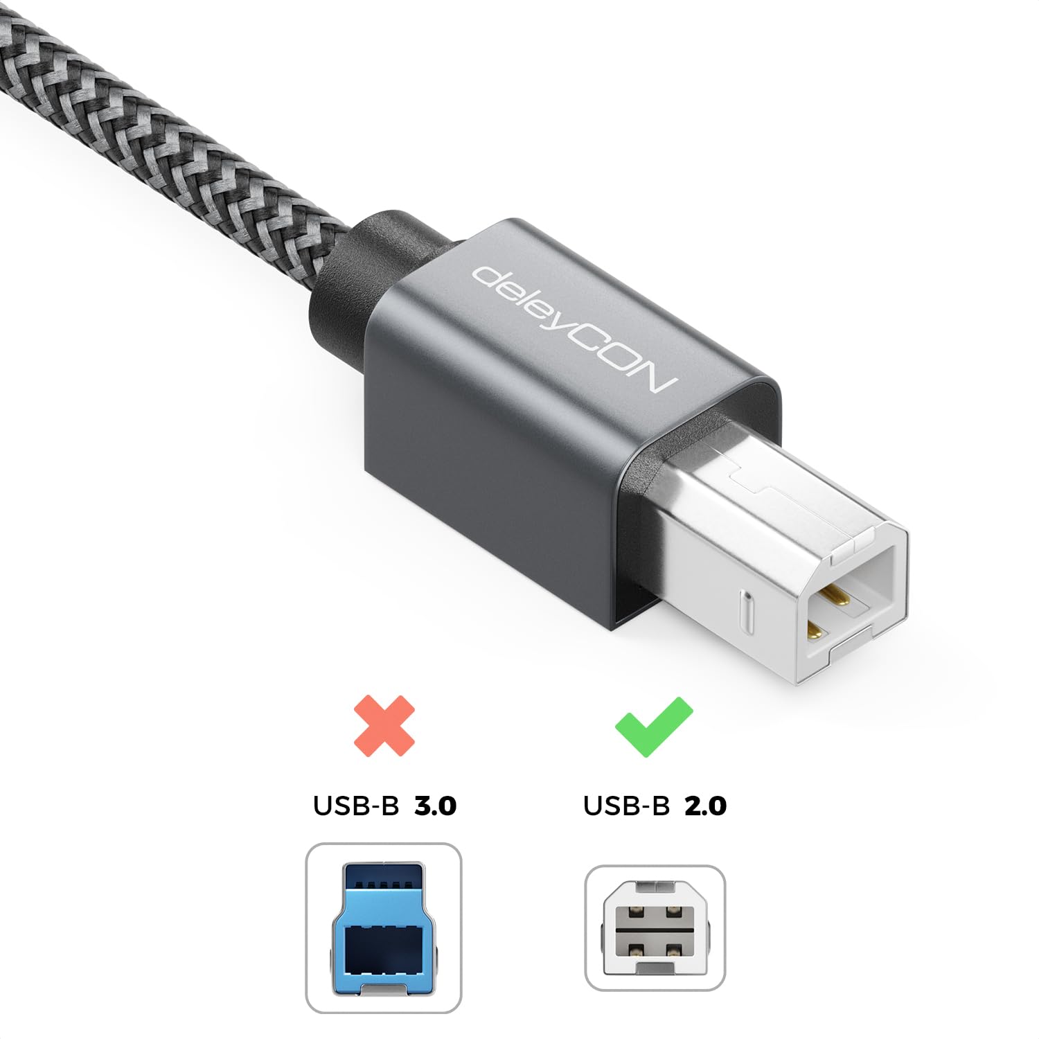 deleyCON 5m USB 2.0 Cavo Stampante Scanner USB A a B Connettore per Stampante Laser Scanner Printer MIDI Copiatrice Multifunzione - 5